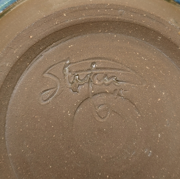 Handmade blue brown large serving bowl - Picture 8 of 11